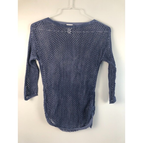 Chicos Bayla Open-Knit Sweater Blue Size 0 / Small Textured Drawstring Sides - Picture 11 of 16